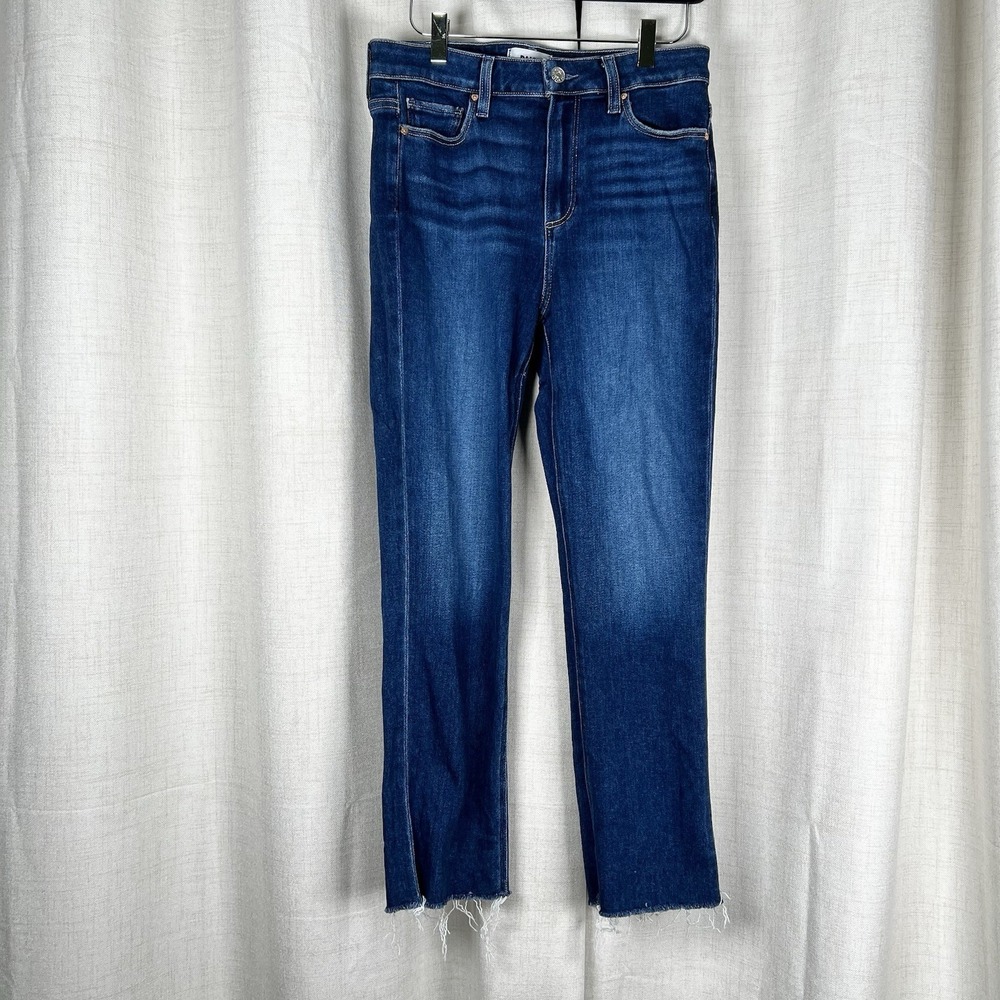 PAIGE Cindy High Rise Straight Jeans 29 Mel Destroyed Hem Raw Hem Ankle